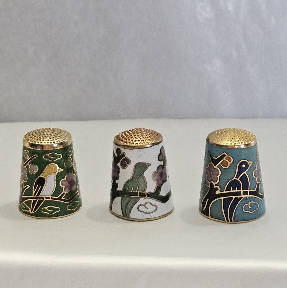 Set of Three Cloisonne Decorative Thimbles.